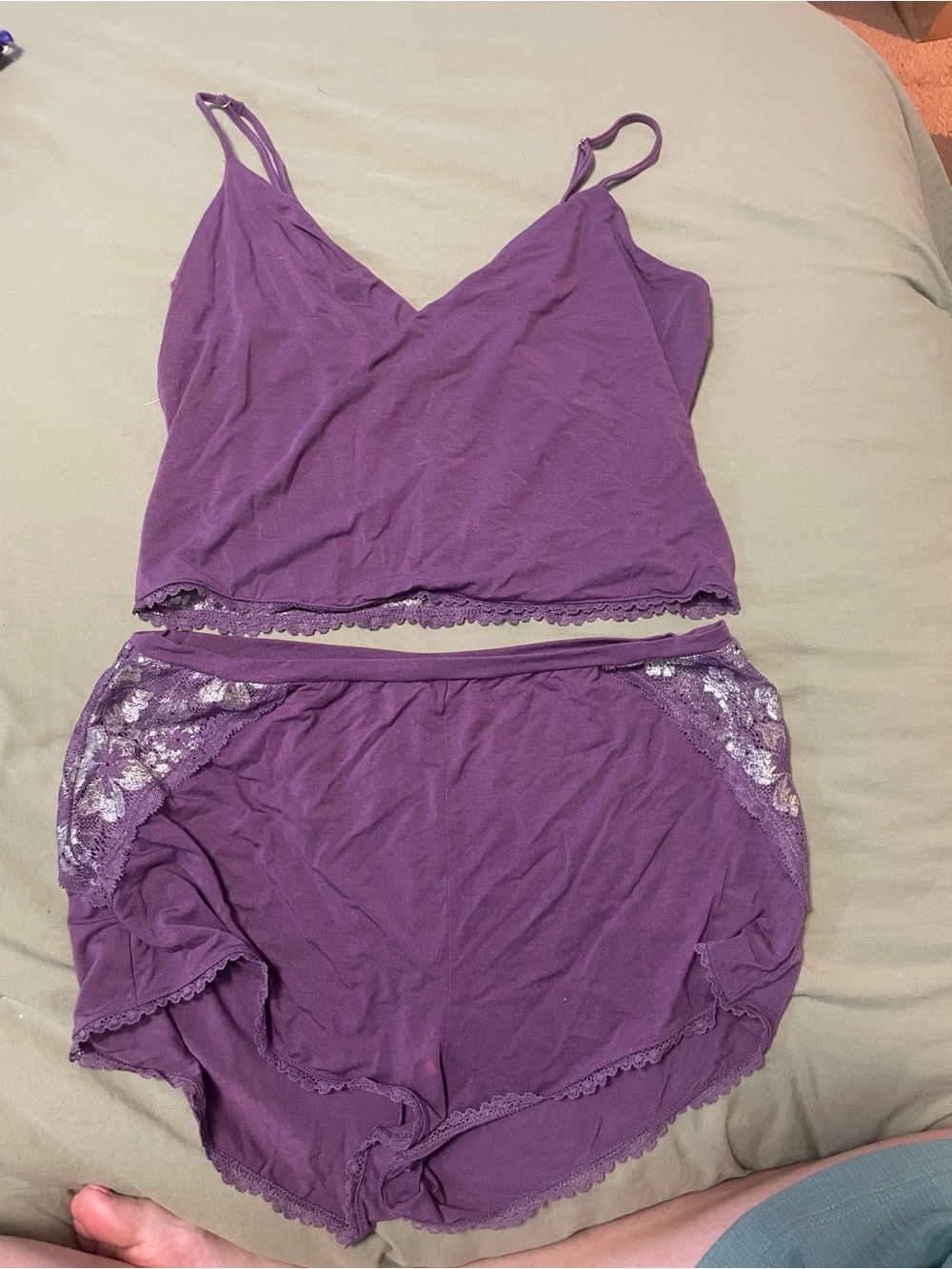 Victoria's Secret Purple Lace-Trim Cami and Shorts Set